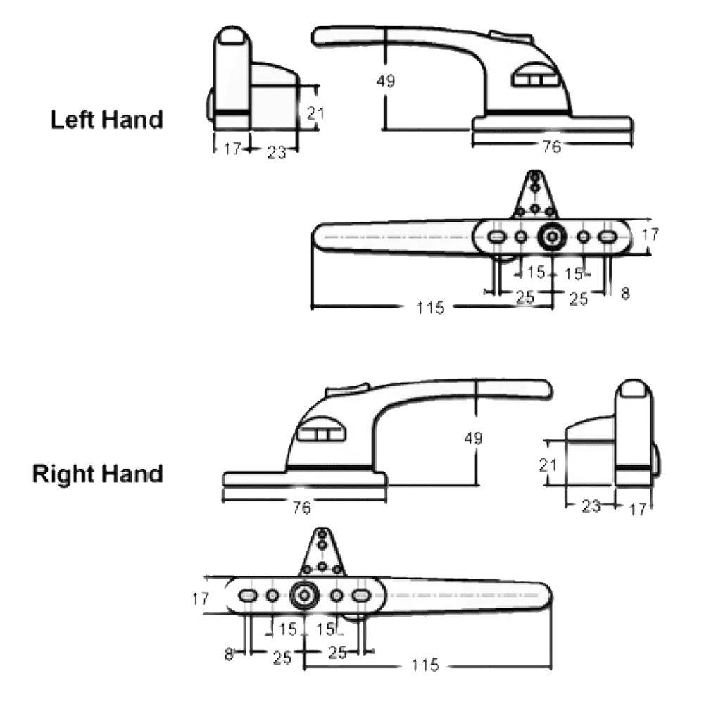 Adjustable Cockspur Handle Kit (9mm - 21mm) - White – Replacement Window Handle - Image 2