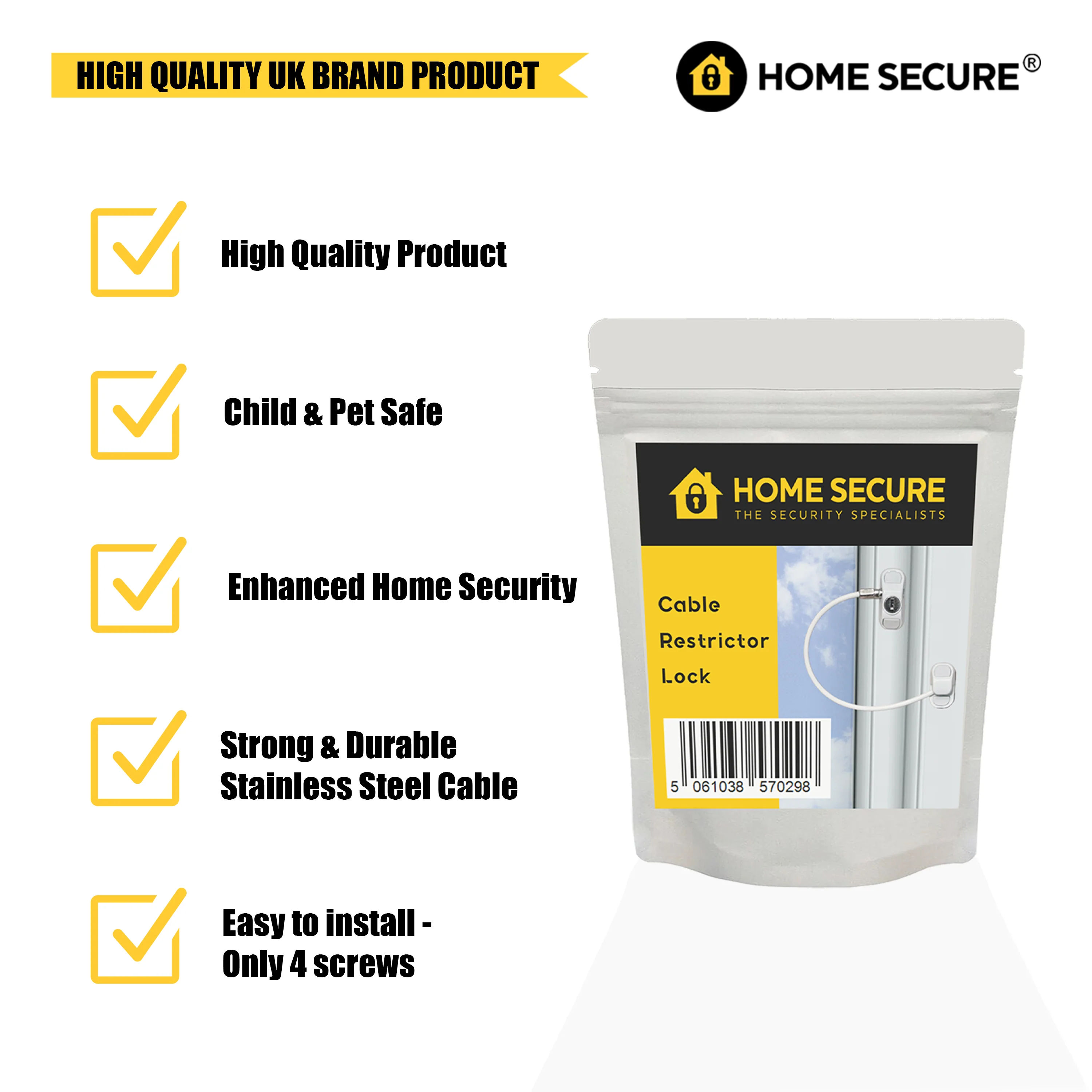 Window Cable Restrictor Lock | Home Secure™ Key-Operated Window Security - Image 3
