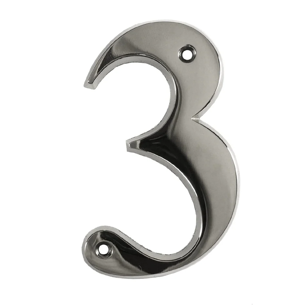 House Door Numerals Numbers - Chrome Number 3 – Self Adhesive