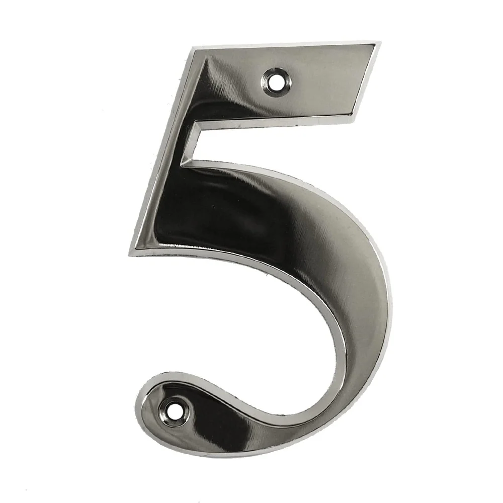 House Door Numerals Numbers - Chrome Number 5 – Self Adhesive