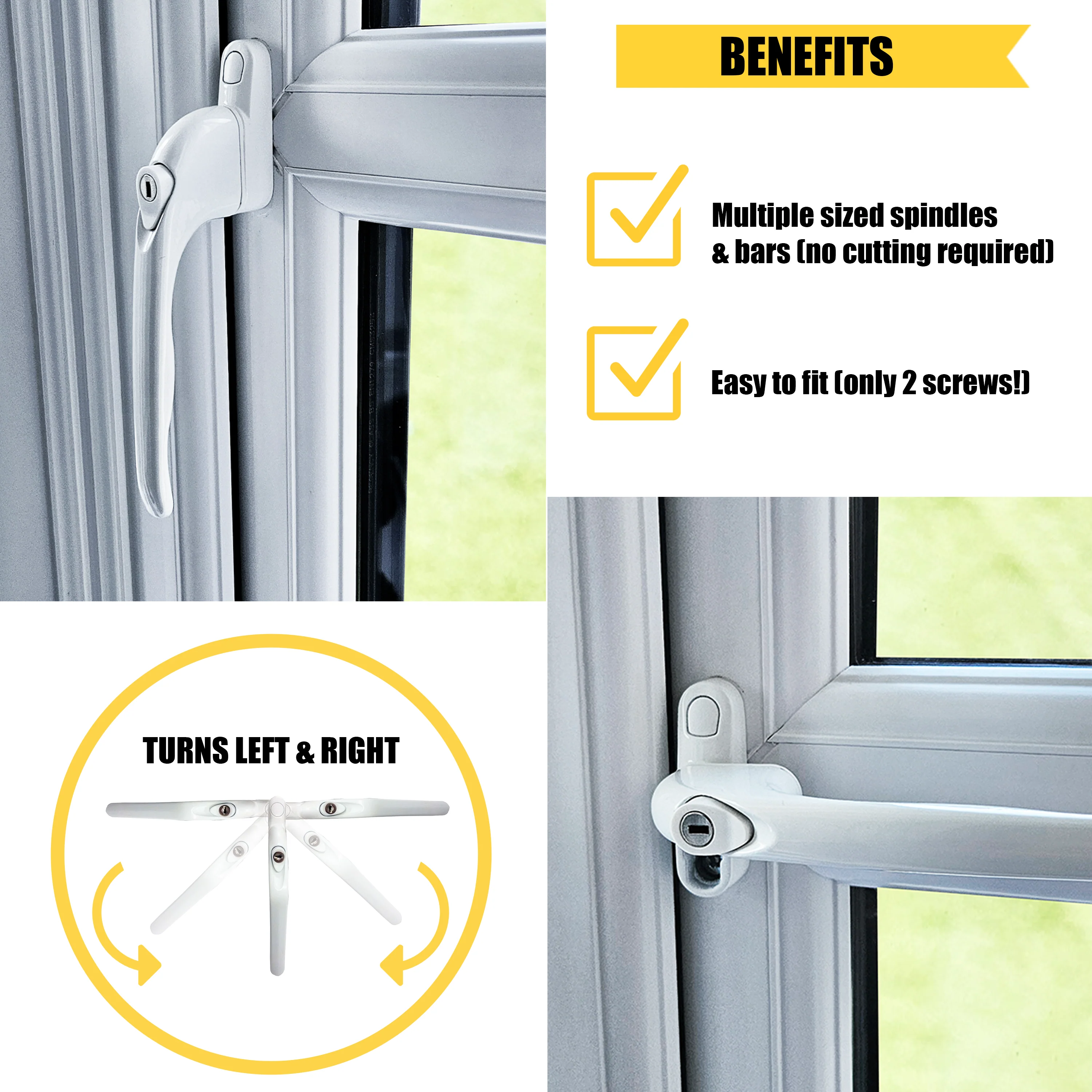 Replacement uPVC Window Handle | Home Secure™ Universal Multi-Spindle (White) – Replacement uPVC Window Handle - Image 3