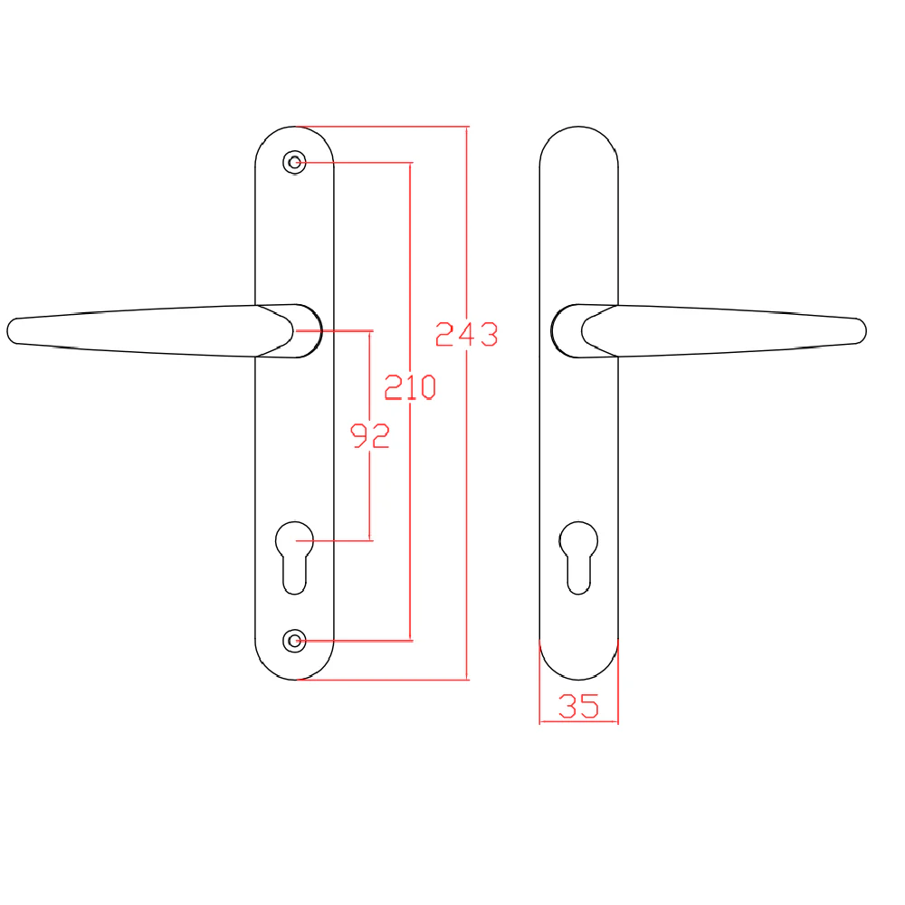 Trojan uPVC Door Handle – Lever Lever White – 92mm PZ – 210mm Screws - Image 2