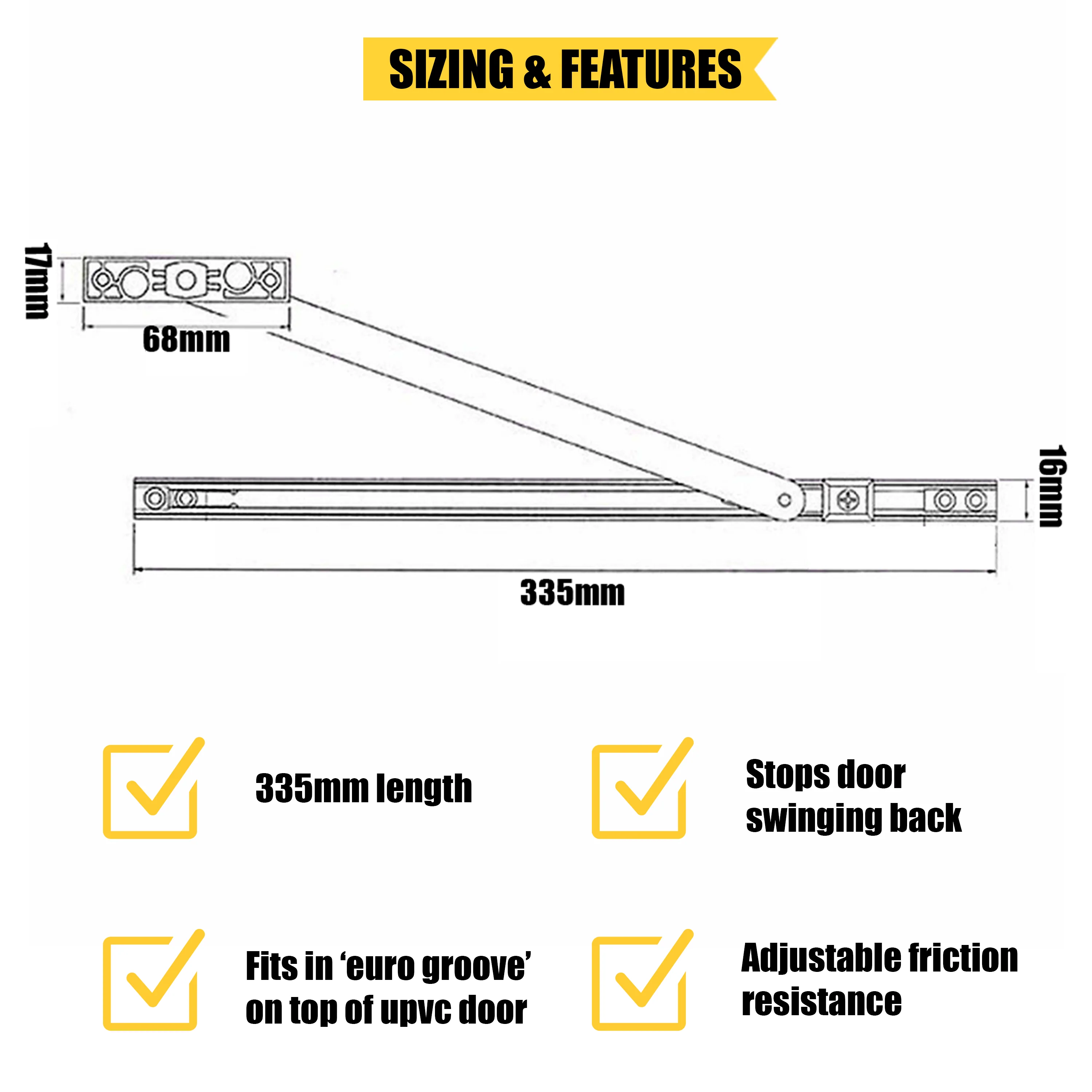 UPVC Door Restrictor Stay. 335mm For uPVC, French, Patio Doors - Image 3